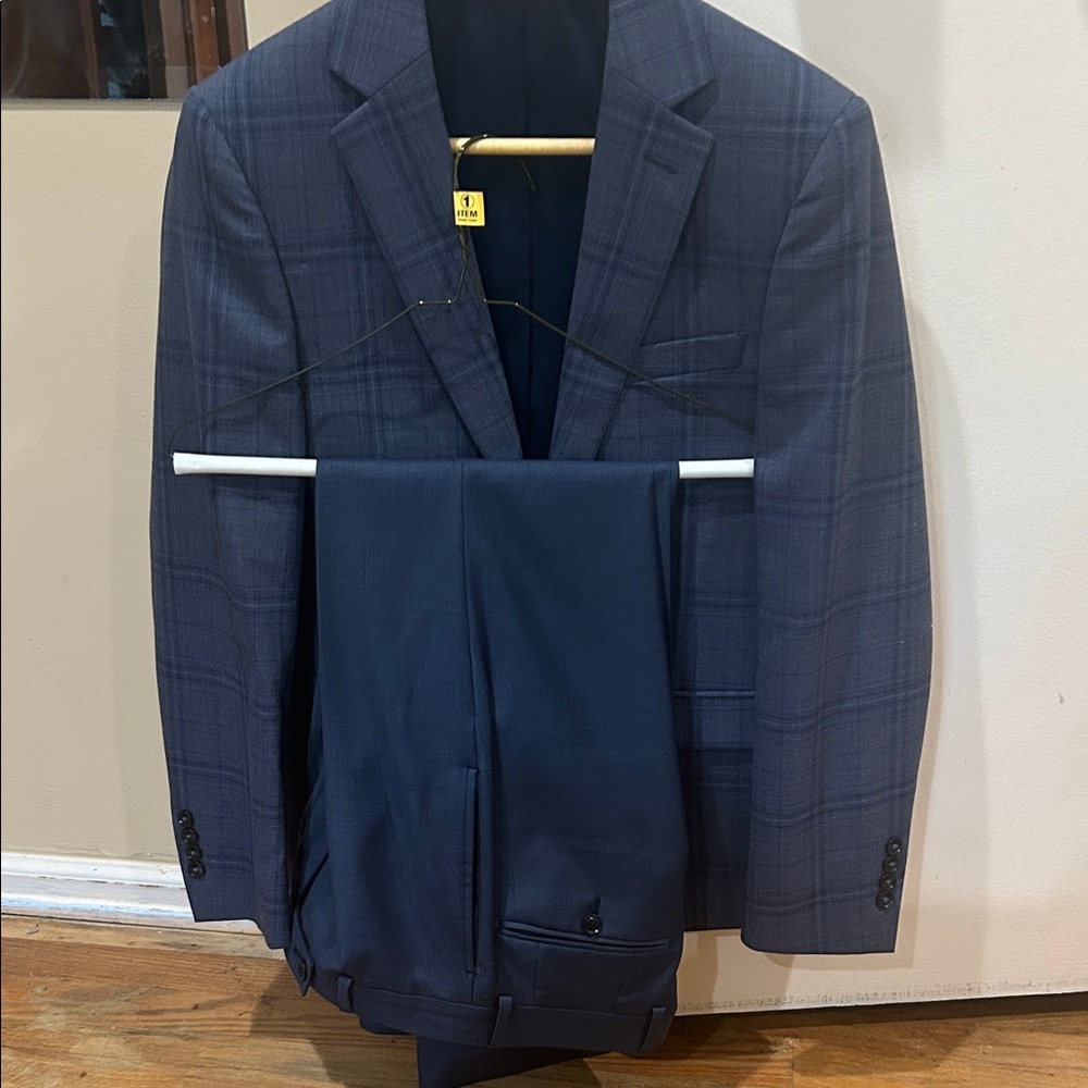 Calvin Klein Navy Checkered Suit